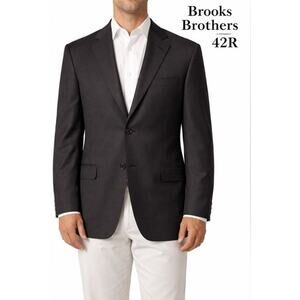 Brooks Brothers 42R Blazer 100% Wool Black Classic Fit Sport Coat 2 Button Mens